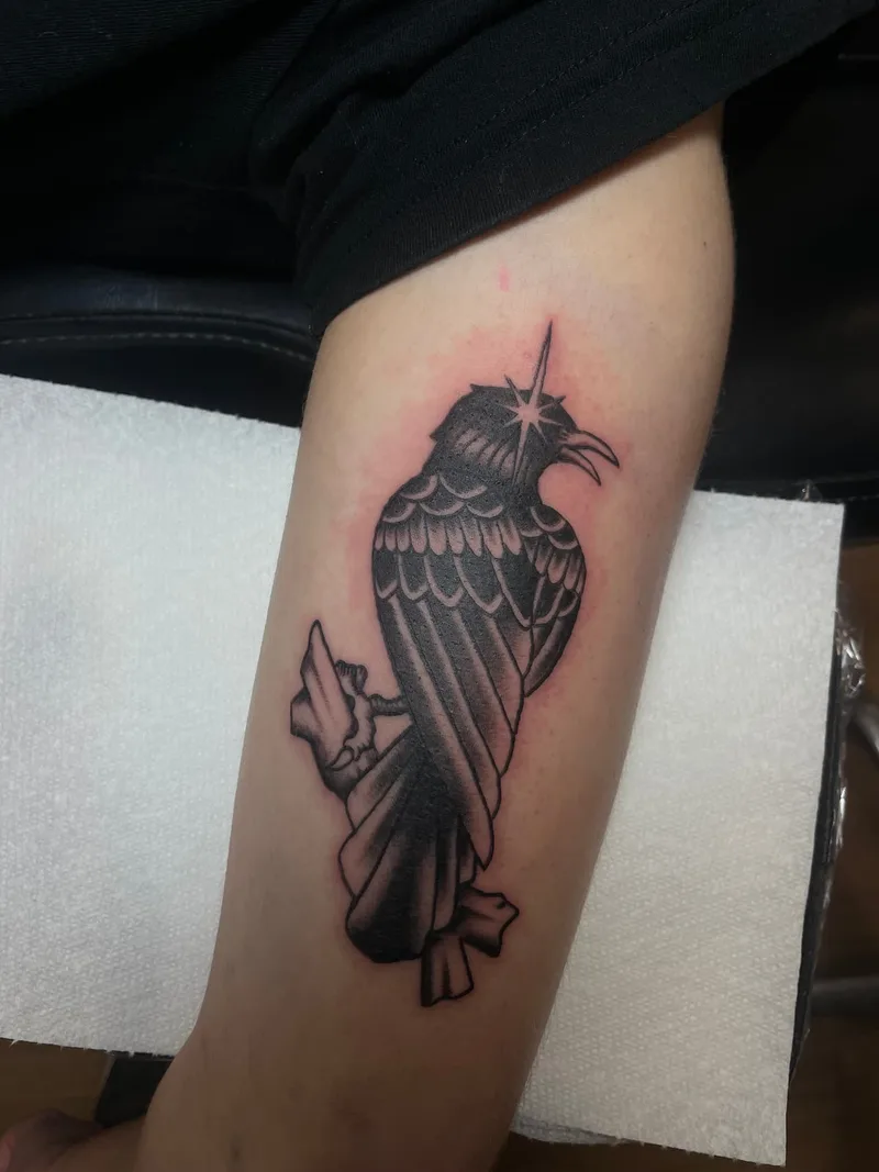 Traditional style crow tattoo by Jesse