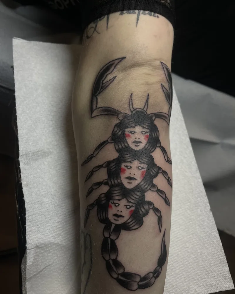 3 headed scorpion lady in traditional style 