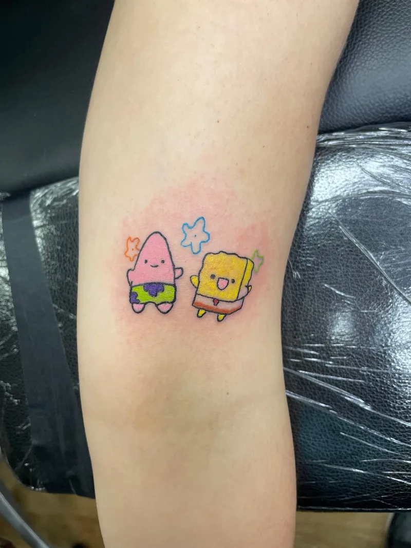 Customized Sponge Bob and Patrick tattoo