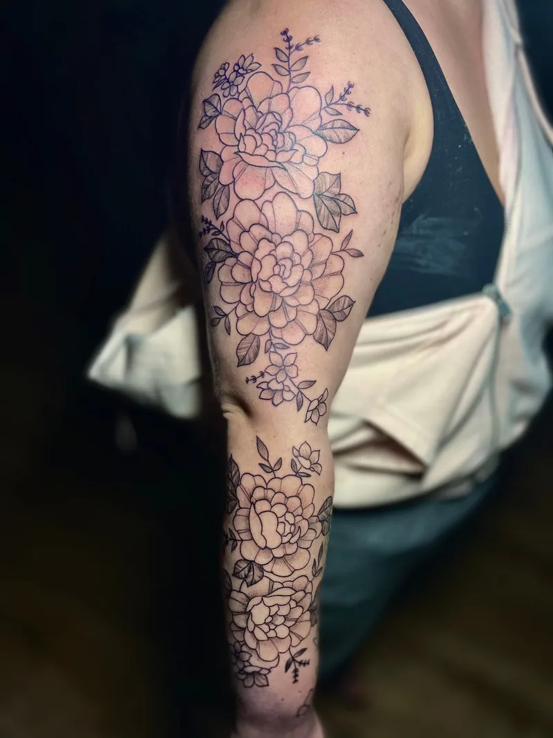 Full B&G linework floral sleeve