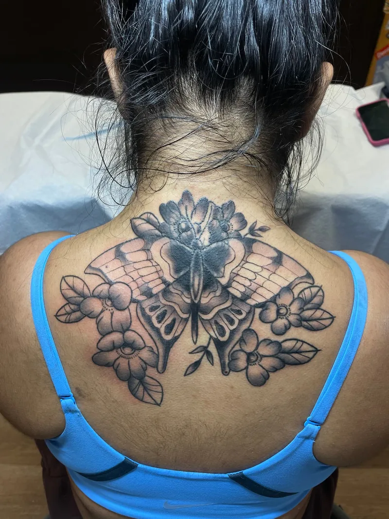 B&G Floral moth tattoo by Jesse
