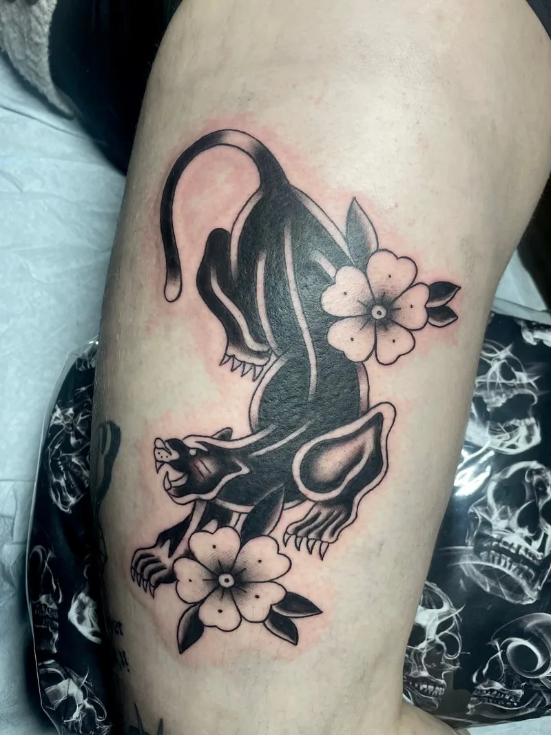 B&G traditional style panther tattoo