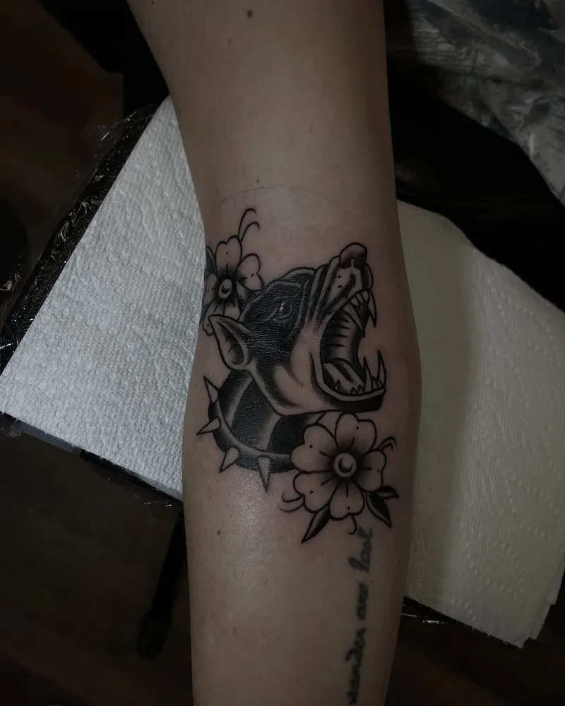 B&G Doberman tattoo in traditional